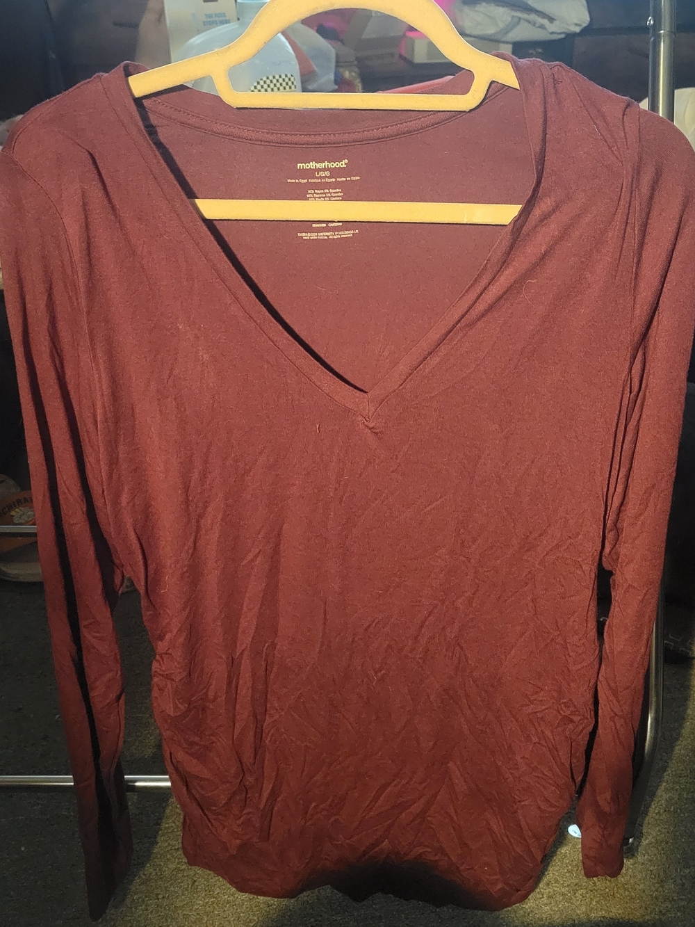 Motherhood Maternity Long Sleeve V-Neck Top - Maroon
